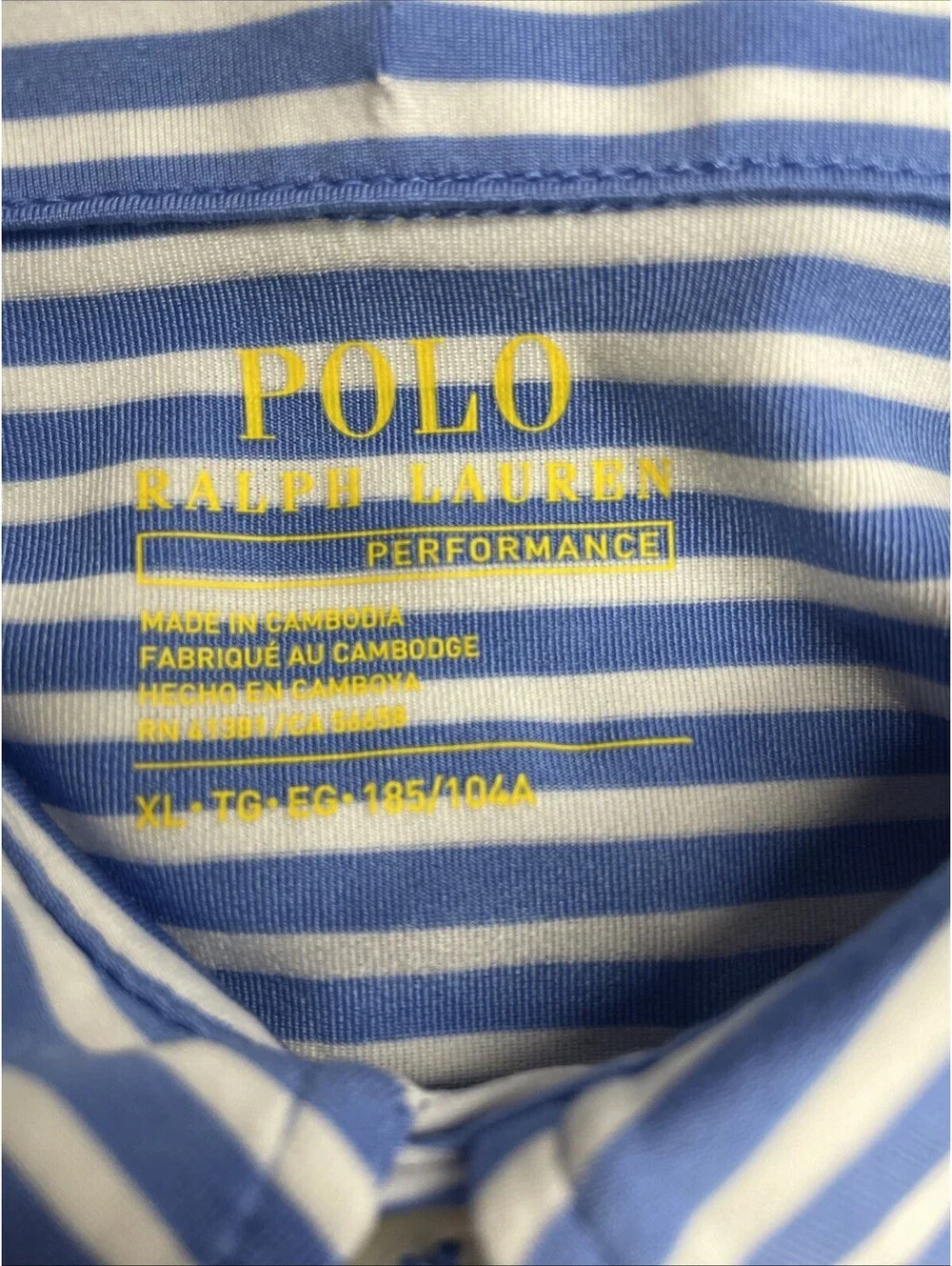 Ralph Lauren Performance Polo Shirt Mens XL Blue/White Striped Stretch Golf